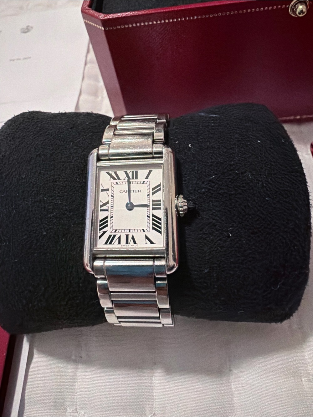 Cartier Silver Tank-Style Women's Bracelet Watch with Blue Cabochon - Picture 3 of 7